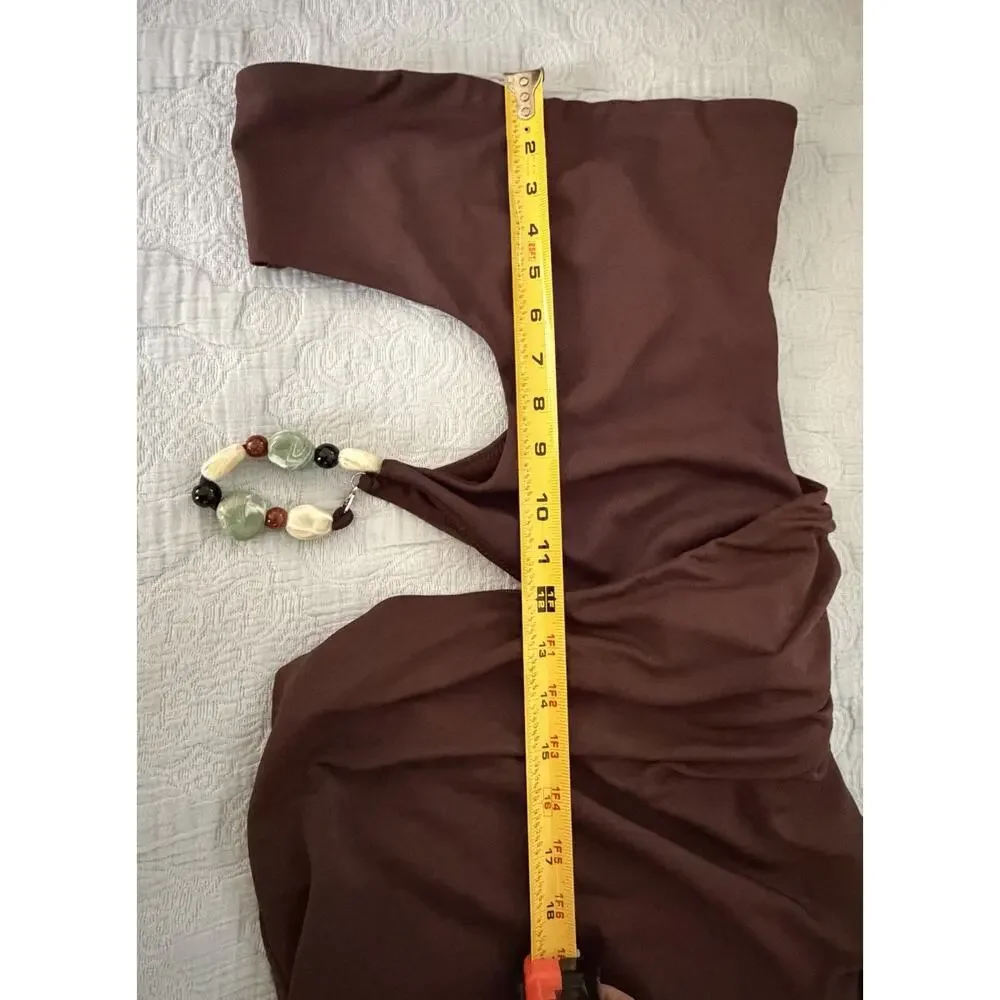 White Fox She's A Goddess Maxi Dress Chocolate Brown Sexy Cut Out Sz Small NWT - Picture 7 of 12